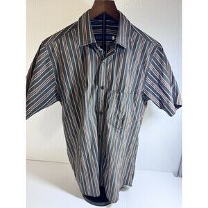 Giovanni Fregioli Men’s Button Up Shirt Medium Gray Striped Short Sleeve Italy